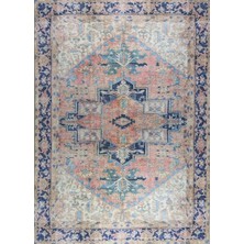 Pera Halı Bej ve Pudra Pembe Medalyonlu Vintage Pers Halısı - Outlet - T0660OU