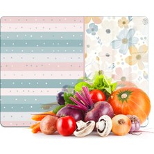 Decovetro Cam Kesme Tahtası ve Sunumluk Flower & Stripes Desenli 40 x 30 cm
