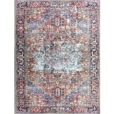 Pera Halı Terracotta ve Lacivert Eskitme Medalyonlu Vintage Halı - Outlet - T0654OU