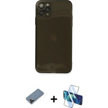 Pileli Store Pilelistore™ iPhone 11 Pro Max Kılıf Ahenk Doku - Siyah 3D Antistatik Cam Ekran Koruyucu + Metal Kamera Lens Koruma Cam - Sh