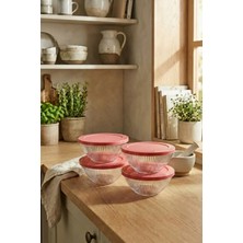 leela Home 4'lü Set Çizgi Desenli Kapaklı Cam Saklama Kabı 415 ml