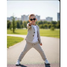 Trendy Pazars 437358 Keten T Shirtlü Ceketli Takım 6-9 Yaş Krem