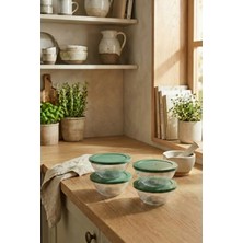 leela Home 4'lü Set Çizgi Desenli Kapaklı Cam Saklama Kabı 415 ml