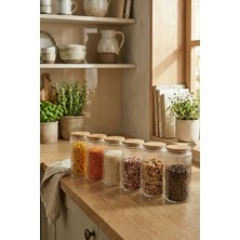 leela Home 6'lı Set Bambu Vakum Kapaklı Cam Saklama Kabı 1350 ml