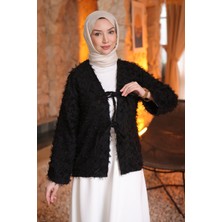 İmaj Butik Siyah Ön Bağlamalı Püsküllü Kimono