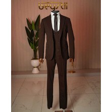 Beystil Kahverengi Mono Yaka Takım Elbise Nikol - Slim Fit
