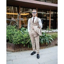 Beystil Erkek Mono Yaka Krem Takım Elbise Porche - Slim Fit