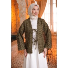 İmaj Butik Haki Ön Bağlamalı Püsküllü Kimono