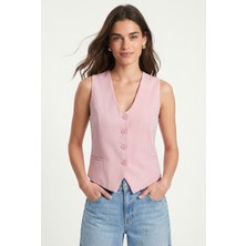 Ritnice Kadın Style Astarlı Pembe Dokuma Yelek
