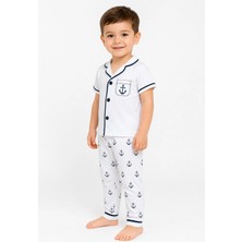 Dinamik çocuk Erkek Çocuk/bebek Denizci Desenli Kısa Kollu Yazlık 2li Pijama Takımı Alt Üst 6-24AYLIK 3-6yaş