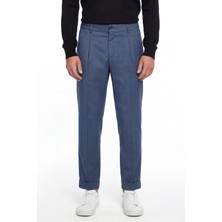 Sabri Özel Giotelli Erkek Lacivert Normal Kesim Regular Fit Dokuma Yan Cep Duble Paça 6 Drop Pantolon