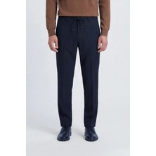 Giotelli Erkek Lacivert Dar Kesim Slim Fit Viskon Dokuma Yan Cep Bağcıklı Bel Pantolon