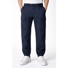 Giotelli Erkek Koyu Lacivert Normal Kesim Regular Fit Viskon Dokuma Kargo Cep Normal Bel 6 Drop Pantolon