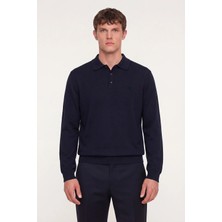 Sabri Özel Lacivert Regular Fit Pamuklu Polo Yaka Triko Kazak