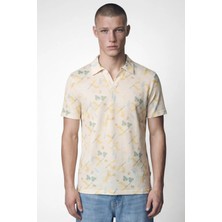 Sabri Özel Giotelli Erkek Ekru Dar Kesim Slim Fit Desenli Kısa Kollu Polo Yaka Tişört