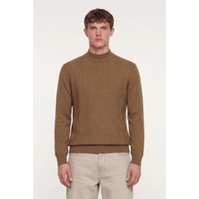 Sabri Özel Erkek Camel Dar Kesim Slim Fit Yünlü Yarım Balıkçı Yaka Triko Kazak