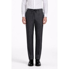 Giotelli Erkek Antrasit Dar Kesim Slim Fit Viskon Çizgili Klasik Pantolon