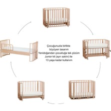 Ege Baby Doğal Ahşap 4 In 1 Beşik + Junior (Krem Motherliness) 70 x 110 - Anneyanı, Karyola, Oyun Parkı, Montessori