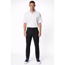 Giotelli Erkek Siyah Dar Kesim Slim Fit Viskon Dokuma Kargo Cep Normal Bel Pantolon