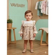 Vavbaby Kız Bebek Fisto Yaka Detaylı Uzun Kollu Dantelli Gül Desenli Vintage Elbise
