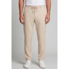 Sabri Özel Erkek Bej Normal Kesim Regular Fit Pamuklu Armürlü Bel Lastikli Jogger Pantolon