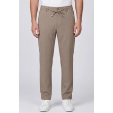 Sabri Özel Erkek Kahverengi Normal Kesim Regular Fit Pamuklu Armürlü Bel Lastikli Jogger Pantolon