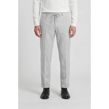 Giotelli Erkek Açık Gri Dar Kesim Slim Fit Viskon Dokuma Yan Cep Bağcıklı Bel Pantolon