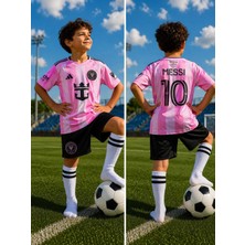 Lionel Messi Inter Miami Pembe Siyah Deplasman Çocuk Forma Takımı 4 Parça Çorap+Bileklik Hediye