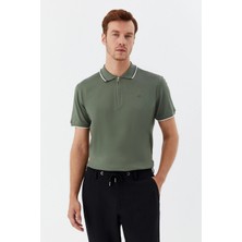 Sabri Özel Fermuarlı Polo Yakak Pike Erkek T-Shirt Yeşil
