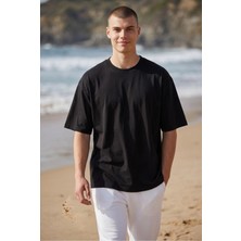 Etifa Tekstil Oversize Tişört Unisex %100 Pamuk 200 gr Kalın Kumaş Basic Bol Kesim T Shirt Siyah