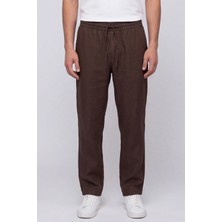 Sabri Özel Erkek Kahve Normal Kesim Regular Fit %100 Pamuk Yan Cep Bel Lastikli Pantolon