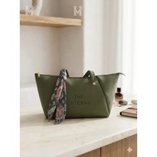 Şık ve Kullanışlı Kadın Omuz Çantası – Fular Detaylı Haki Tote Bag