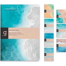 Gıpta Exclusıve Nautıca Iplik Dikişli Sert Kapaklı 17X24 cm 96 Yp Çizgili Ajanda Defter - Art Sanat Sulu Boya Çalışmasıyla Kuşbakışı Deniz Sahil ve Kum ve Dalgalar