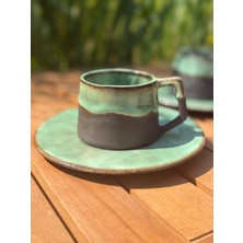 N'Art El Yapımı Stoneware Modern Espresso ve Türk Kahvesi Fincanı - Yeşil & Antrasit 100 ml