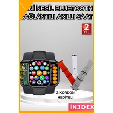 İn3dex Bluetooth Arama Özellikli Akıllı Saat Sağlık Takibi Nabız Ölçer 3 Kordon Hediyeli