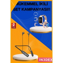 İn3dex Akıllı Saat 3 Kordonlu Kablolu Bluetooth Kulaklık Hediyeli Kadın