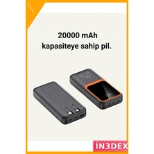İn3dex Taşınabilir Powerbank 20000 Mah Hızlı Şarj 22.5W Çok Kablolu