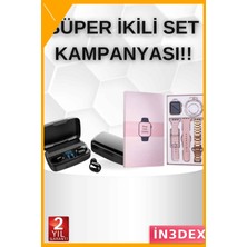 İn3dex Akıllı Saat ve Bluetooth Kulaklık Seti Pembe Dokunmatik Kontrol