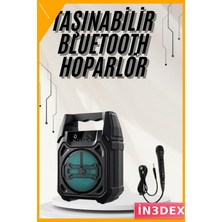 İn3dex Taşınabilir Bluetooth Hoparlör LED Işıklı Kablosuz Müzik Çalar Uzun Pil