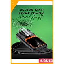 İn3dex 22.5W Hızlı Şarj Powerbank 20000 Mah Çok Kablolu Taşınabilir