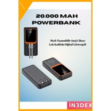 İn3dex 20.000 Mah Powerbank Dijital Göstergeli Hızlı Şarj Çok Kablolu