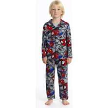Enie Erkek Çocuk Gri Karakter Desenli 4 Mevsim Pijama Takımı + Gözbandı