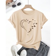 Nigrum Pardus Nıgrum Pardus Kelebeklerin Kalbi Baskılı %100 Pamuk Yeni Sezon Büyük Beden Kadın T-Shirt