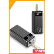 İn3dex 60.000 Mah Taşınabilir Powerbank Hızlı Şarj 4 Cihaz LED Fenerli