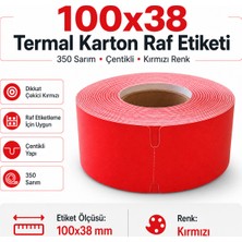 RULORULO 100X38 Termal Karton Raf Etiketi 350 Sarım Çentikli Kırmızı Renk