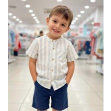 Mutlu Bebe Bulvar Erkek Çocuk %100 Pamuklu  Çizgili Kısa Kollu Gömlek ve Kot Şort Takım Bayramlık Yazlık 2’li Set Rahat Şık Kombin