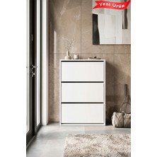 PlatinReyon Nova Düşer Kapaklı Ayakkabılık Raflı Ayakkabılık 3 Bölmeli Ayakkabılık Beyaz Portmanto