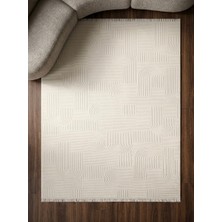 Belmando Geometrik Desen Lüks Yumuşak  Beyaz Çocuk Odası Oturma Odası Salon Mutfak Halısı