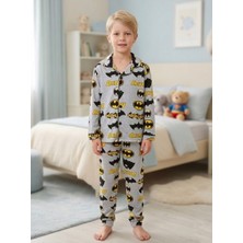 Enie Erkek Çocuk Gri Karakter Desenli Göz Bantlı 4 Mevsim Pijama Takımı
