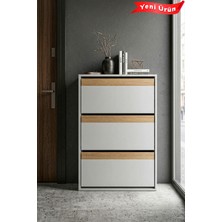 PlatinReyon Nova Düşer Kapaklı Ayakkabılık Raflı Ayakkabılık 3 Bölmeli Ayakkabılık Beyaz Portmanto